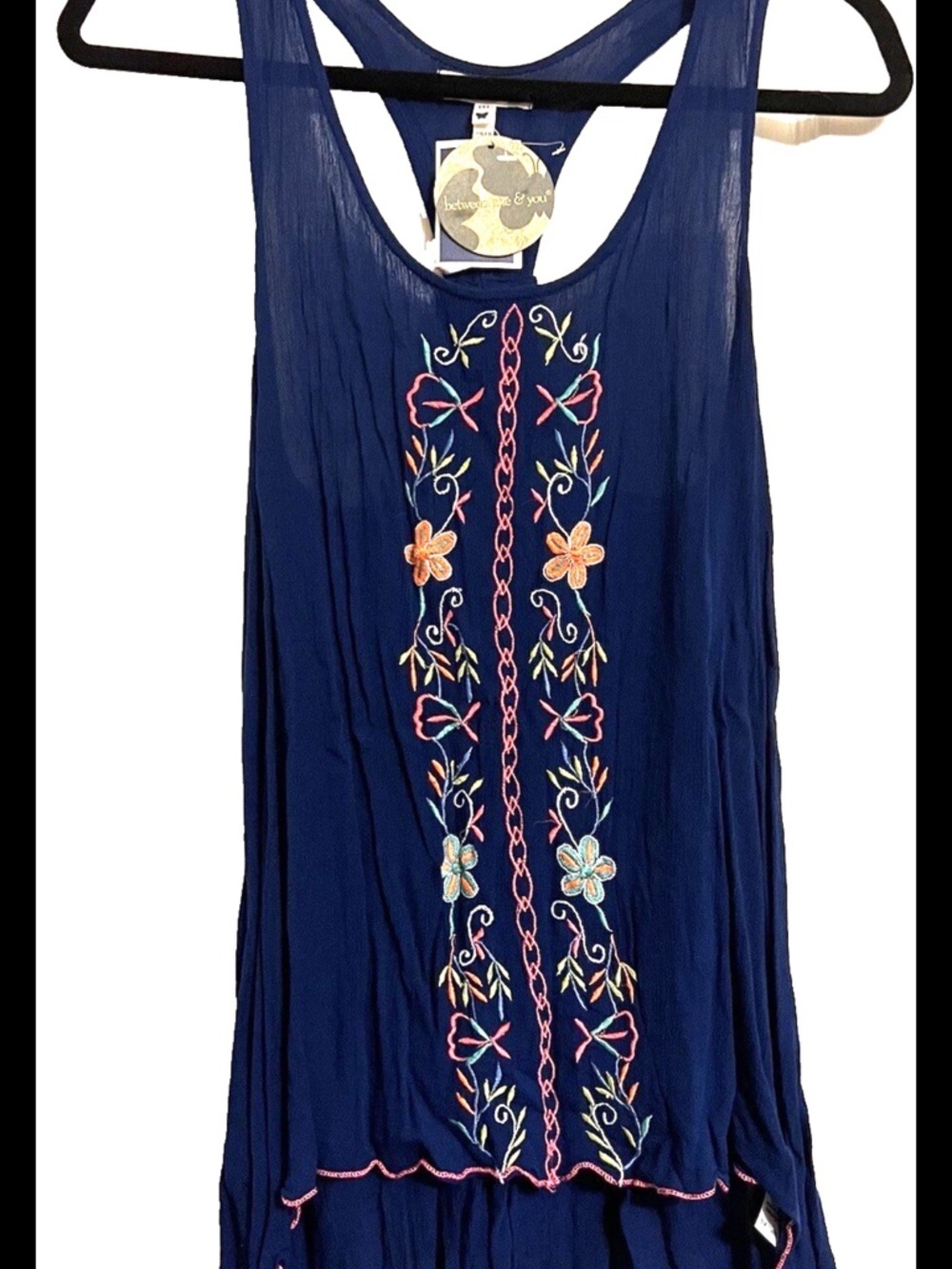 BETWEEN ME & YOU NAVY BLUE SIZE M Embroidered Racerback Tank Top MADE IN INDIA